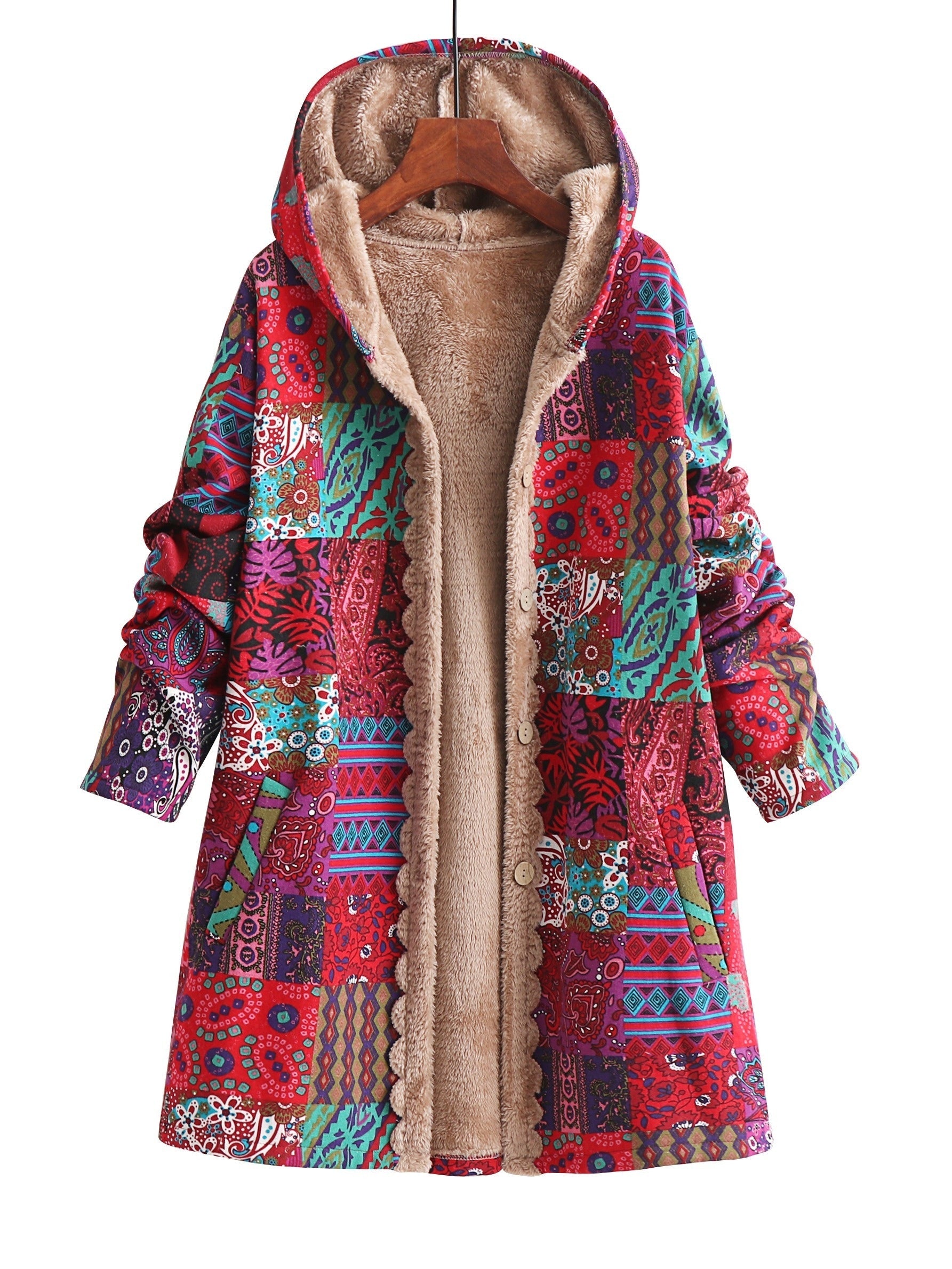 Maribel - Patchwork Coat Boho Hooded Winter Jacket