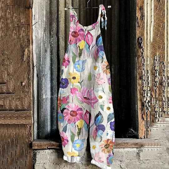 Solea | Lightweight artisanal jumpsuit in watercolor floral style