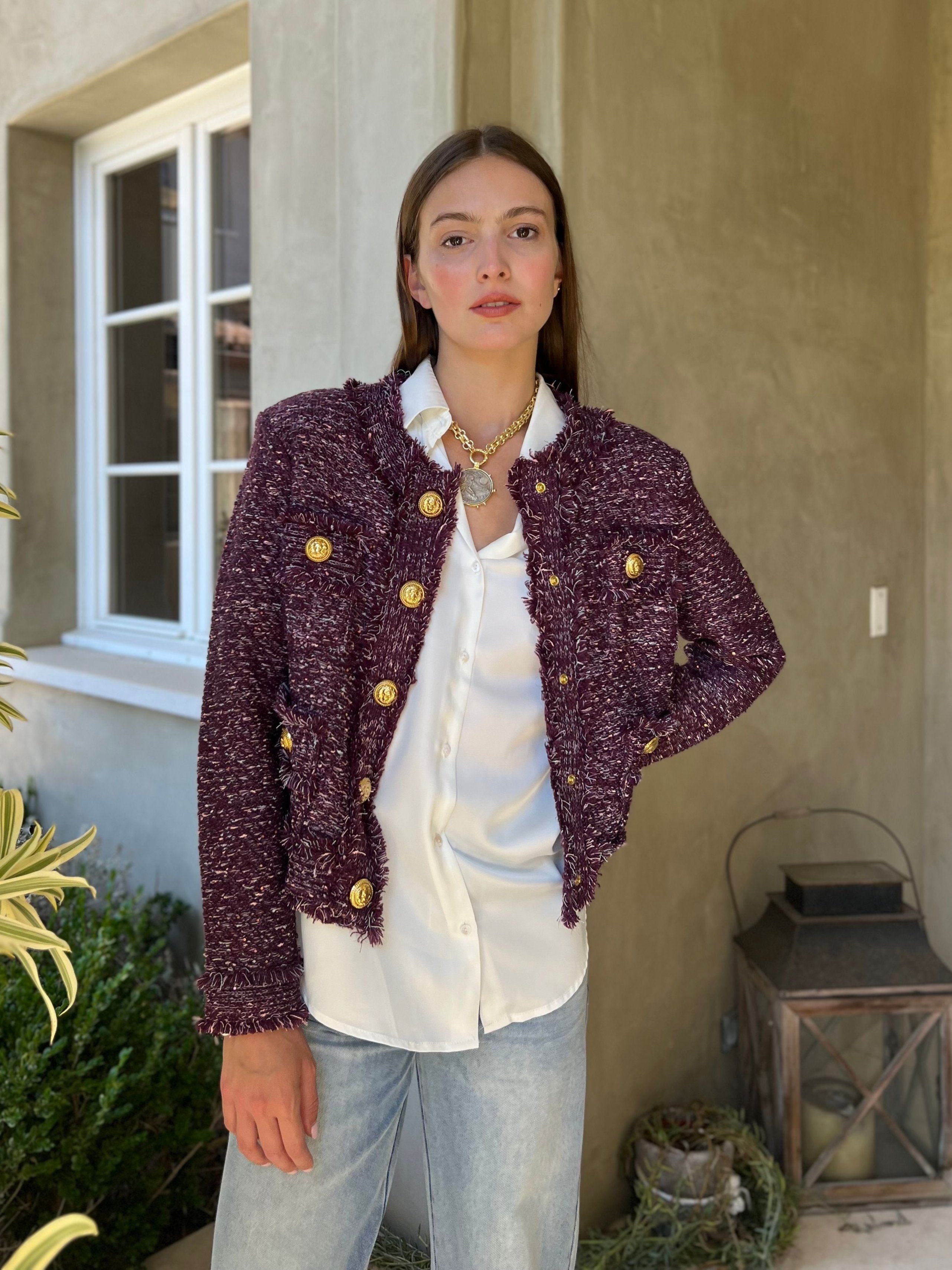 Bethany | Tweed Jacket with Gold Buttons