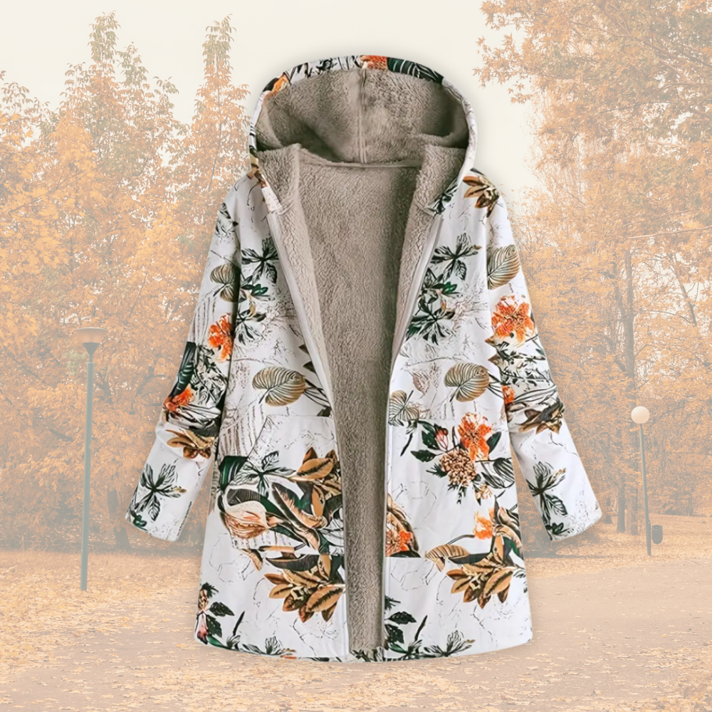 Elowen - Floral Sherpa-Lined Hooded Coat