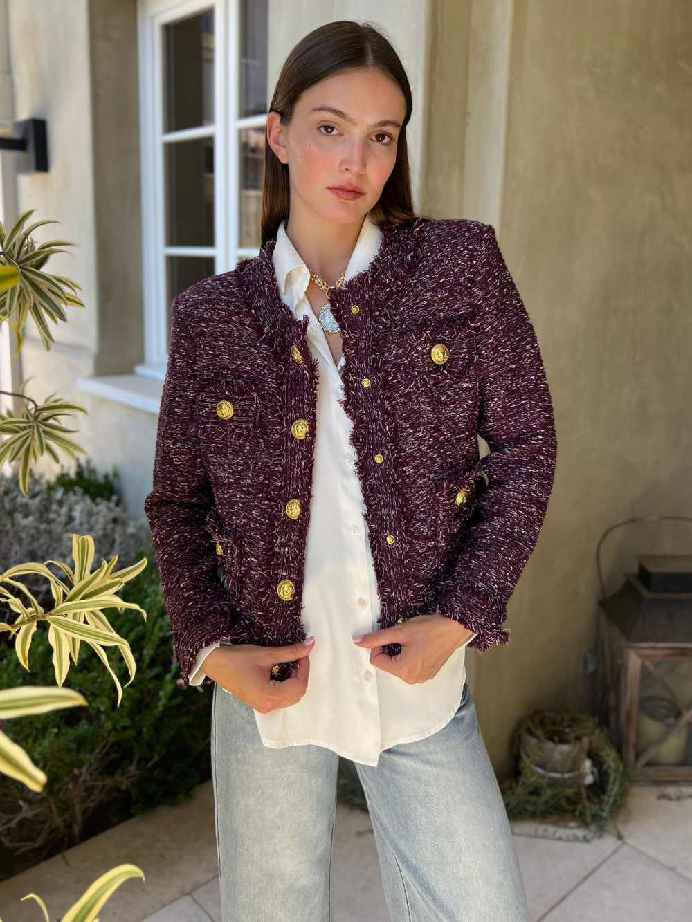 Bethany | Tweed Jacket with Gold Buttons