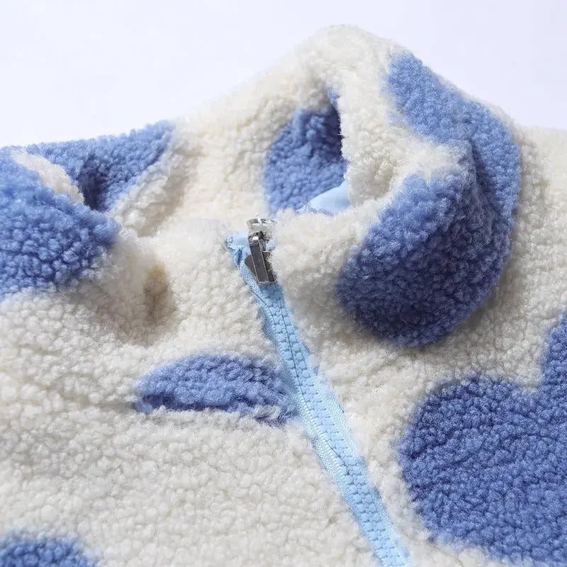 Daria - Women's Reversible Heart Print Fleece Jacket