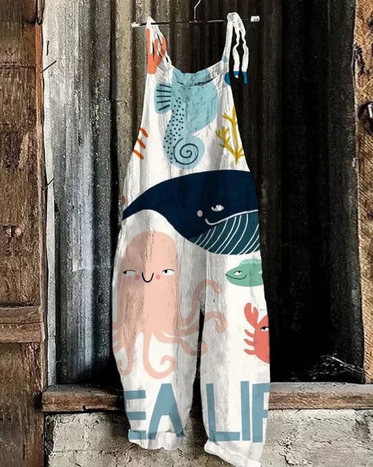 Solea | Lightweight artisanal jumpsuit in playful sea life style
