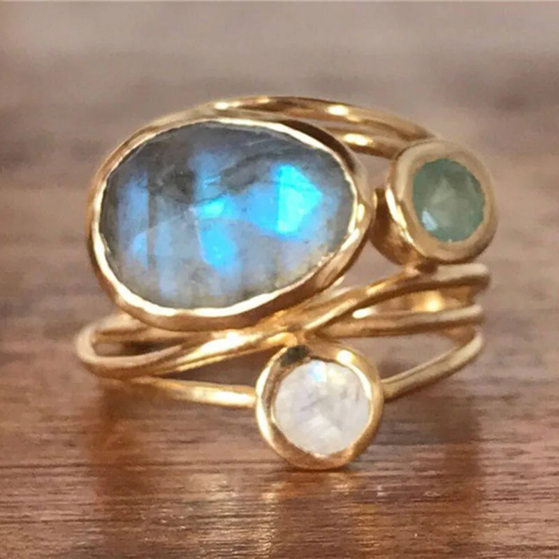 Crystal-Embellished Gold Boho Ring