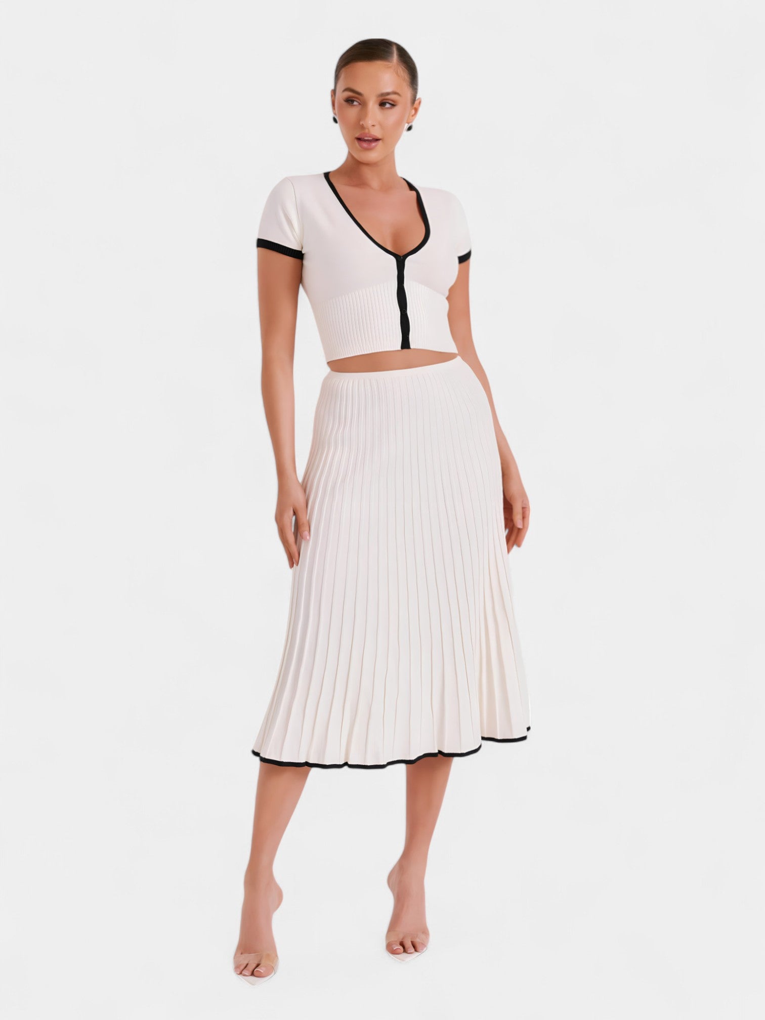 JENNY CONTRAST BUTTON UP KNIT TOP