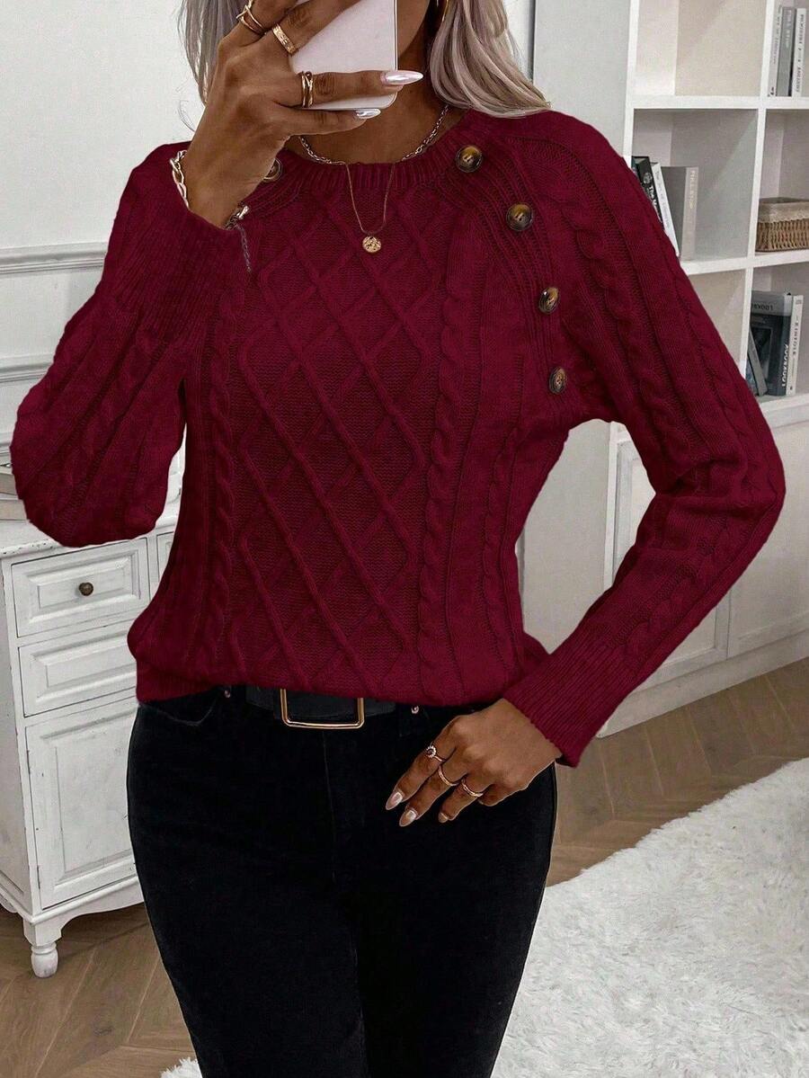 Catharina | Button-Detail Cable Knit Sweater