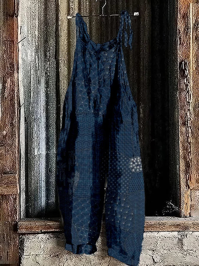Solea | Lightweight artisanal jumpsuit in geometric navy style
