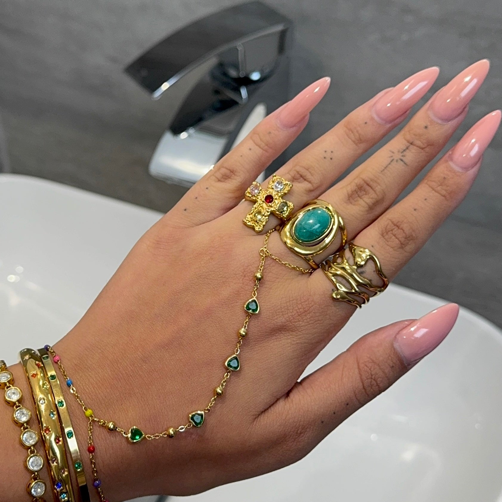 Adjustable Colourful Cross Ring