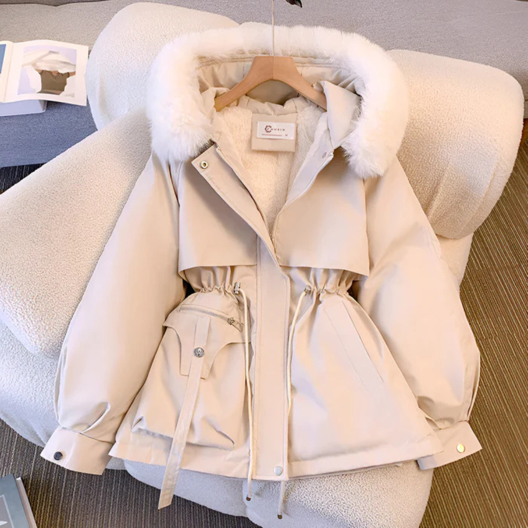 Aleksandra - Elegant Hooded Winter Coat with Fur Collar