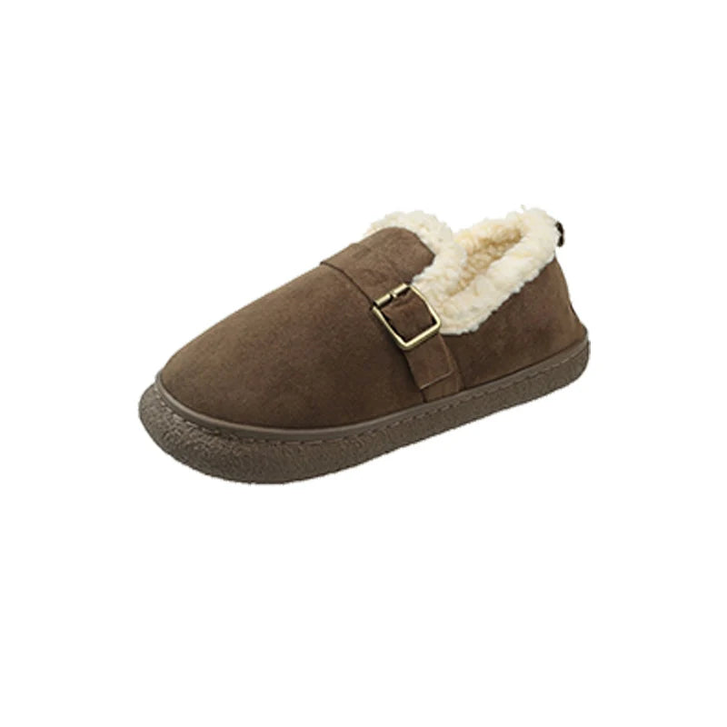Casual Woman Shoe Loafers With Fur Round Toe Autumn Female Footwear Cross Slip-on Retro Fall Moccasin Dress Winter Fabric Basic