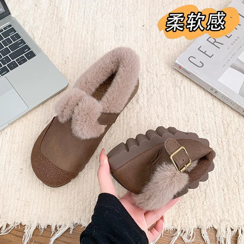 Casual Woman Shoe Slip-on  Loafers Fur Moccasin Winter Retro Slip on New Slip on Shoes for Women Casual Female Sneakers Loafers