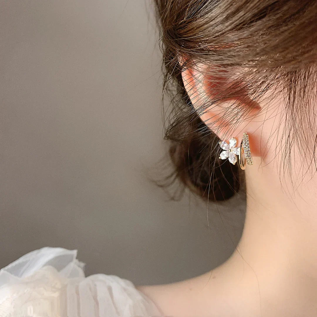 Gold Floral Earrings with Sparkling Zirconia