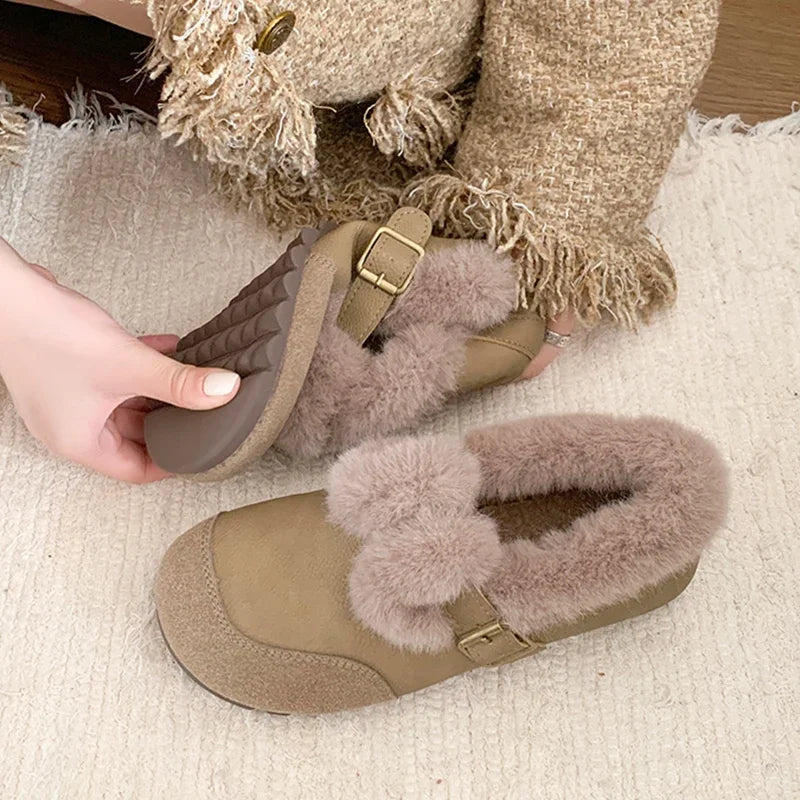 Casual Woman Shoe Slip-on  Loafers Fur Moccasin Winter Retro Slip on New Slip on Shoes for Women Casual Female Sneakers Loafers