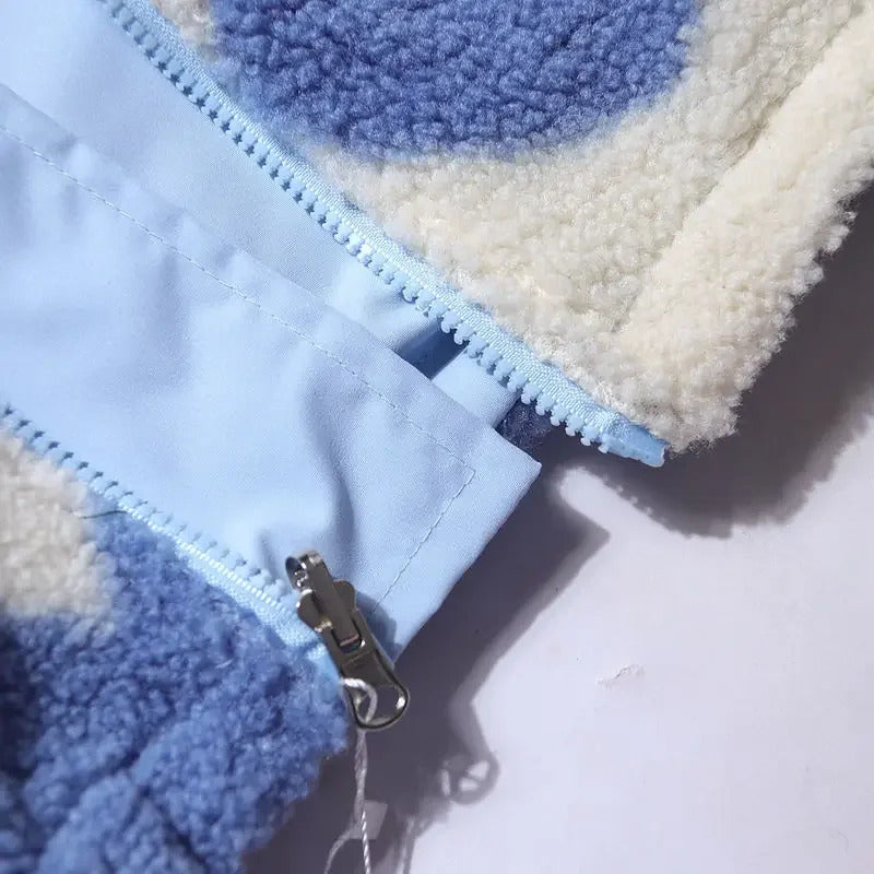 Daria - Women's Reversible Heart Print Fleece Jacket