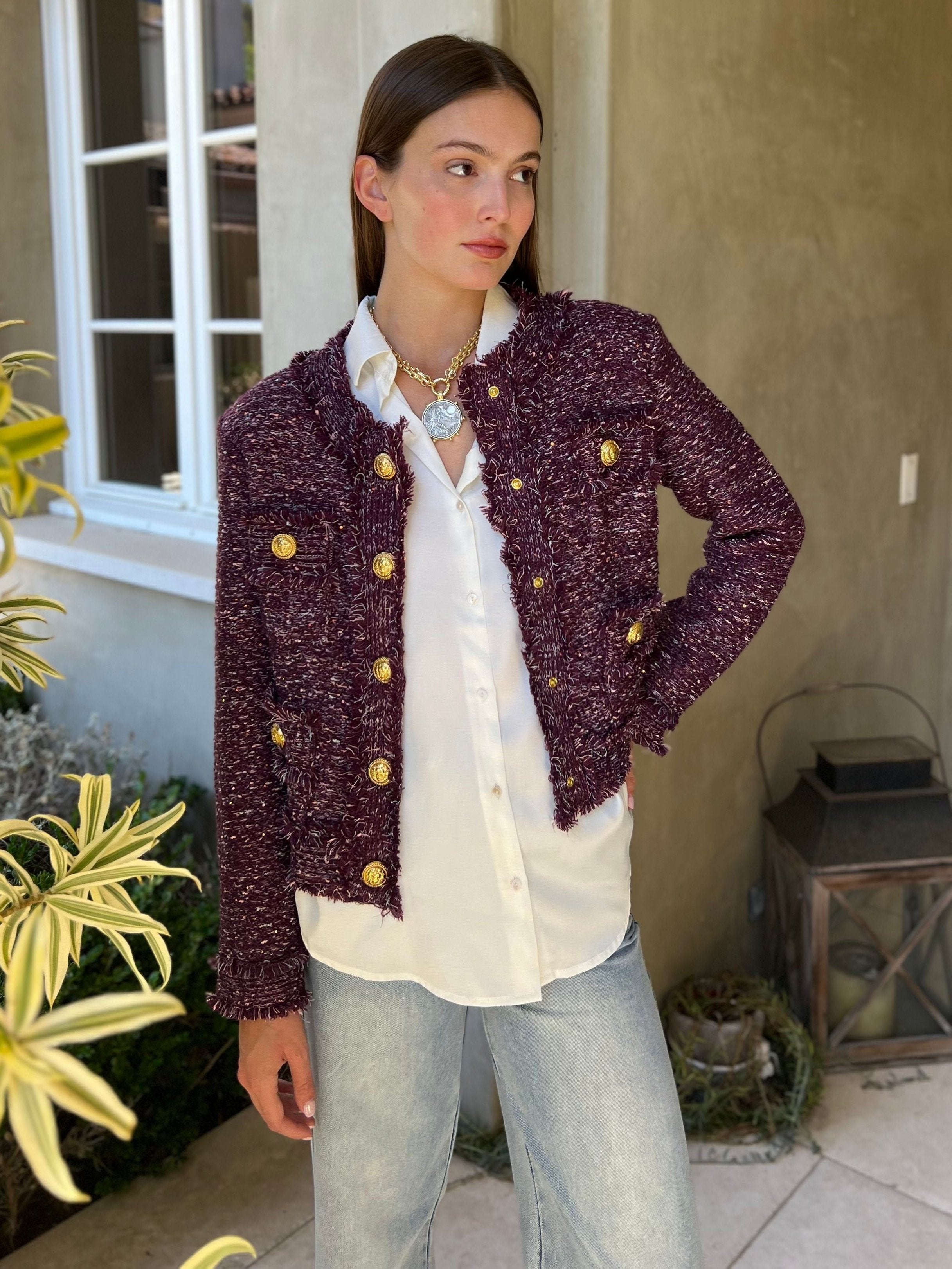 Bethany | Tweed Jacket with Gold Buttons