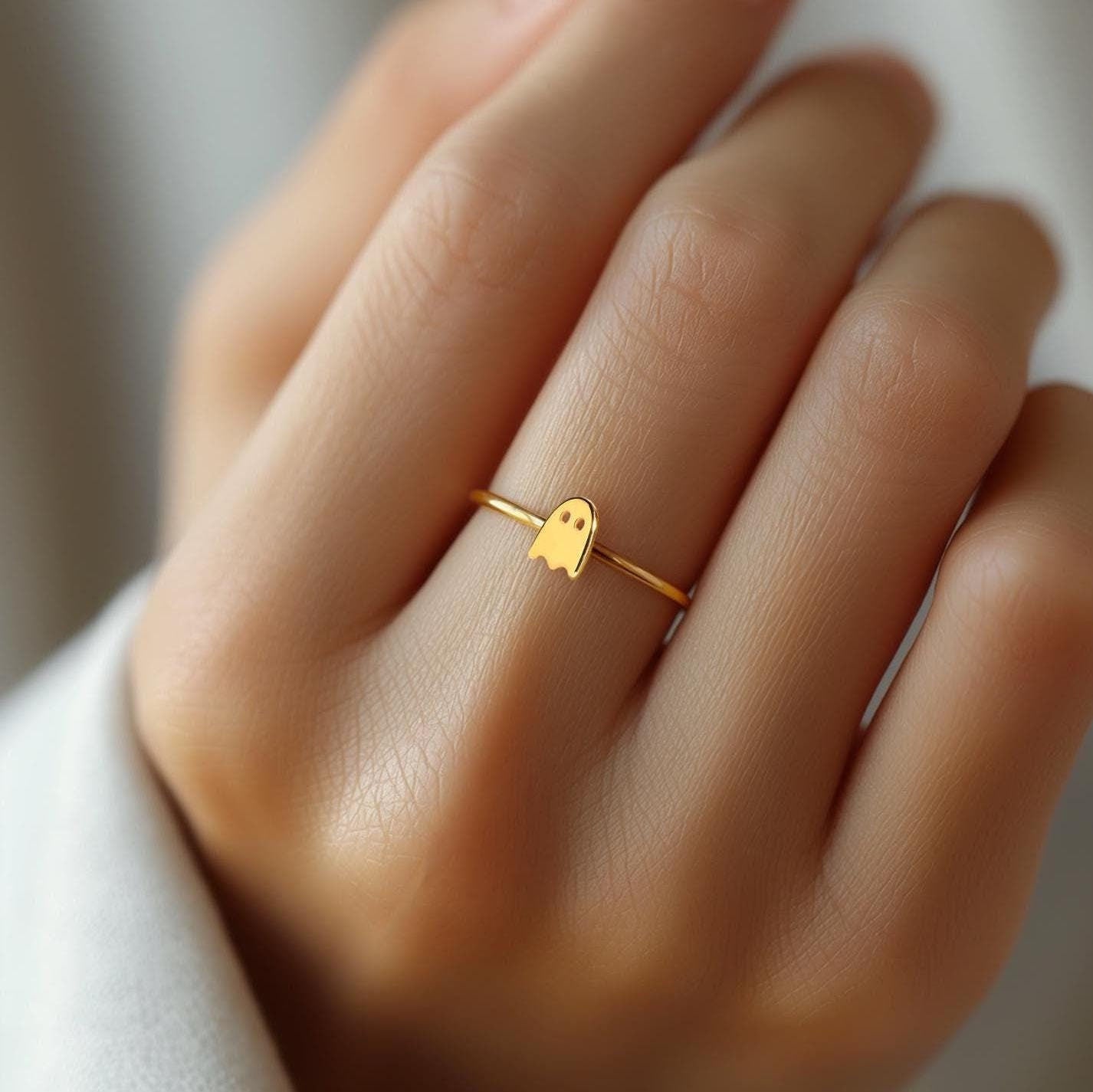 24k Gold Filled Ghost Ring: Fall Halloween Jewelry