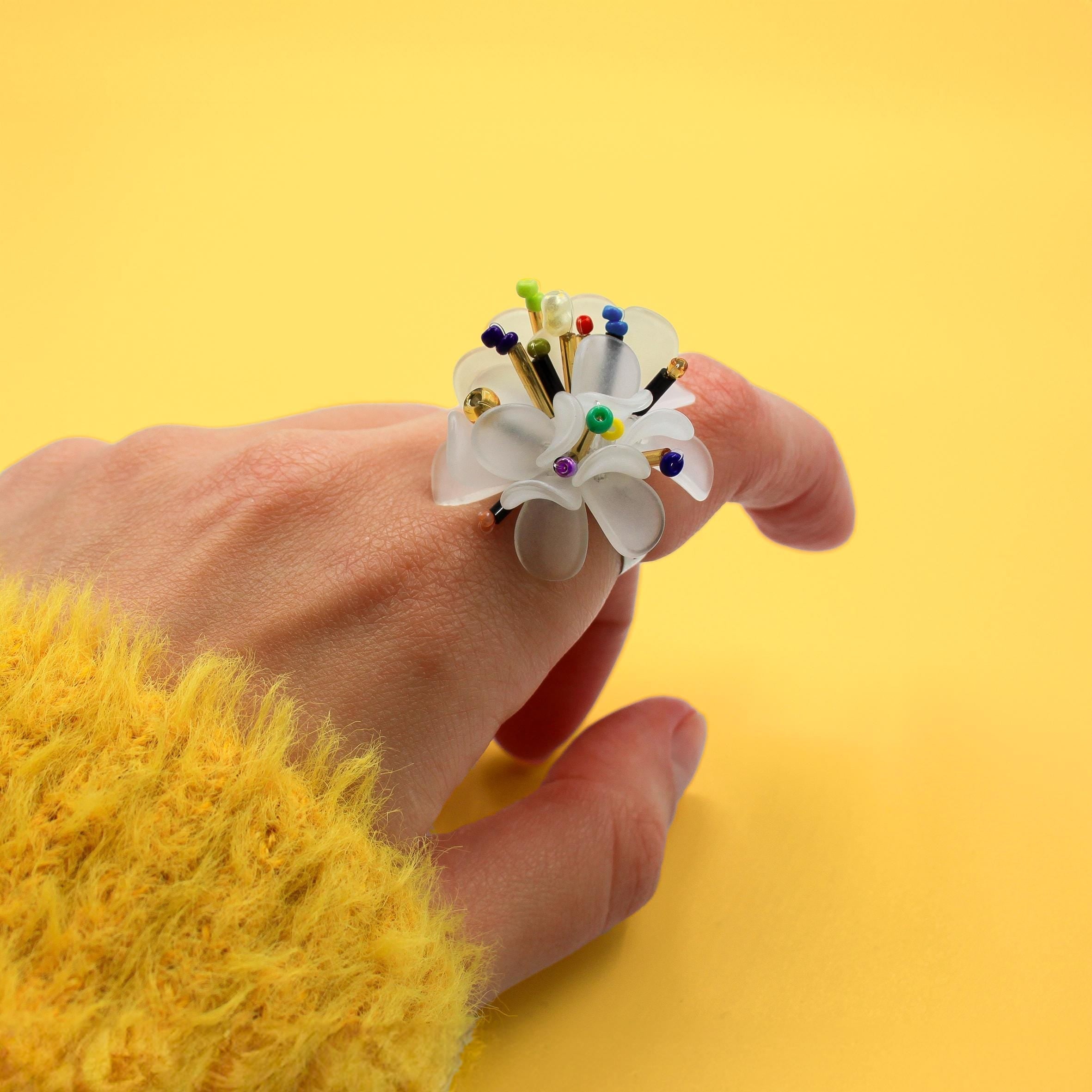 Big Flower Beaded Statement Ring