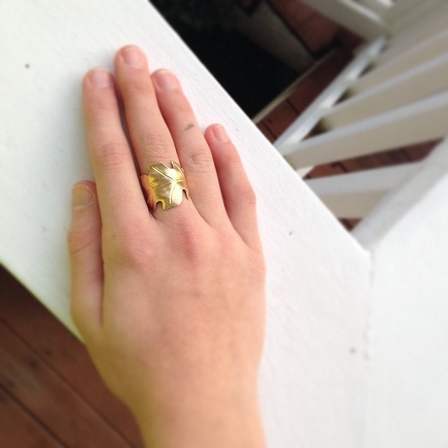Adjustable Copper Oak Leaf Ring Autumn Jewelry