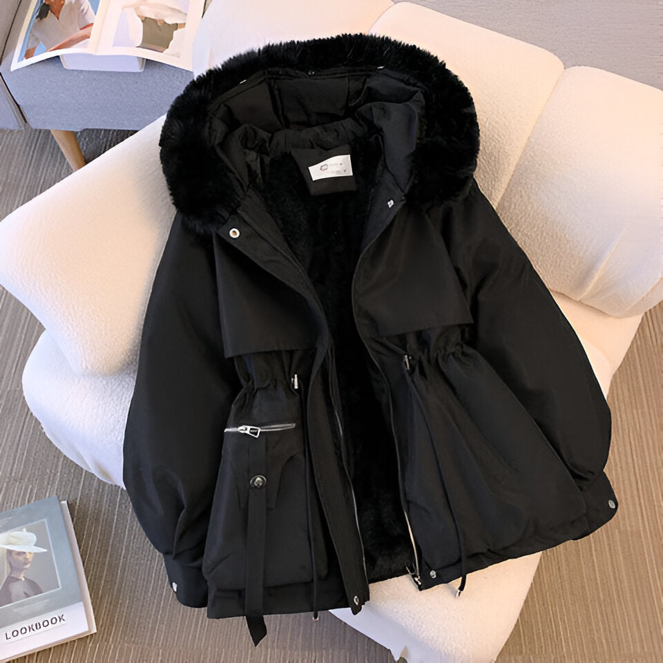 Aleksandra - Elegant Hooded Winter Coat with Fur Collar
